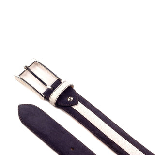 Ambrogio Navy & White Texture Embossed / Suede / Leather Venice Men's Belt (AMBB1020)