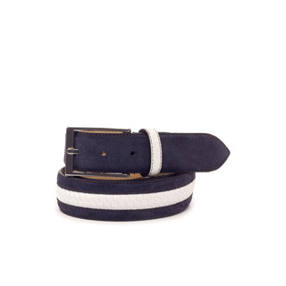 Ambrogio Navy & White Texture Embossed / Suede / Leather Venice Men's Belt (AMBB1020)