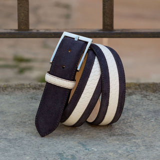 Ambrogio Navy & White Texture Embossed / Suede / Leather Venice Men's Belt (AMBB1020)