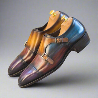Ambrogio Patina Leather Double Monk-Straps