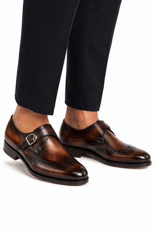 Ambrogio Patina Leather Monk Strap