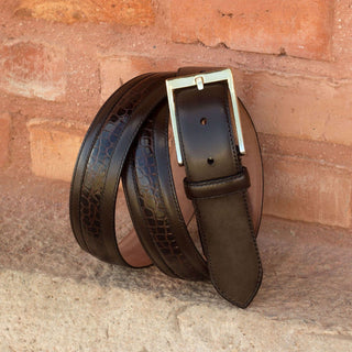 Ambrogio Two-Tone Brown Crocodile Embossed / Leather Venice Men's Belt (AMBB1029)