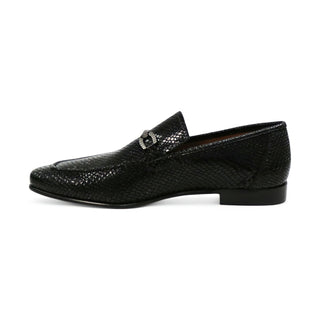 Ambrogio by Mezlan Black Snake Print Leather Horsebit Loafers (AMZ1015)-AmbrogioShoes