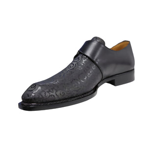 Ambrogio by Mezlan Men's Shoes Black Calf-Skin Leather Single Monk-Strap Loafers (AMZ1013)-AmbrogioShoes