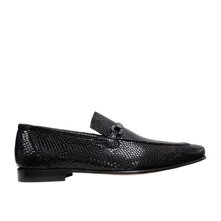 Ambrogio Men's Shoes Black Snake Print Leather Horsebit Loafers (AMZ1015)-AmbrogioShoes