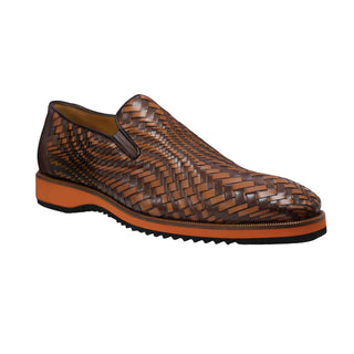 Ambrogio Men's Shoes Brown & Cognac Woven Leather Sport Loafers (AMZ1016)-AmbrogioShoes