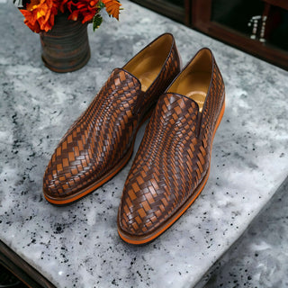 Ambrogio by Mezlan Men's Shoes Brown & Cognac Woven Leather Sport Loafers (AMZ1016)-AmbrogioShoes