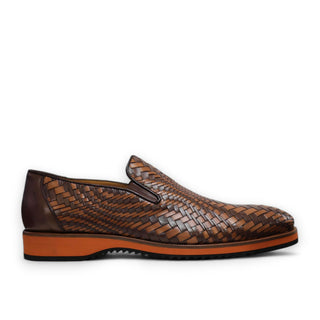 Ambrogio by Mezlan Men's Shoes Brown & Cognac Woven Leather Sport Loafers (AMZ1016)-AmbrogioShoes