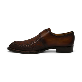 Ambrogio by Mezlan Men's Shoes Cognac Rust Calf-Skin Leather Single Monk-Strap Loafers (AMZ1014)-AmbrogioShoes