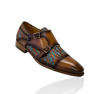 Ambrogio by Mezlan Multi-Color Fabric / Calf-Skin Leather Dress/ Formal Double Monk-Straps Loafers (AMZ1009)-AmbrogioShoes