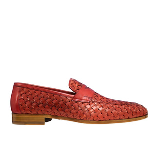 Ambrogio by Mezlan Solomeo 21101 Men's Shoes Red Woven Leather Penny Slip-On Loafer (AMZ1011)-AmbrogioShoes