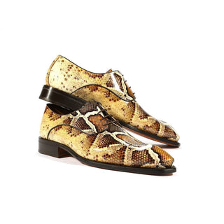 Ambrogio 39126 Men's Shoes Camel Python Print / Patent Leather Derby Oxfords (AMB1002)-AmbrogioShoes