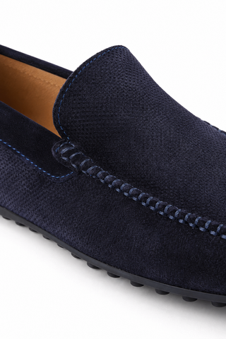 Andre Assous Chris navy perforated suede loafer detail
