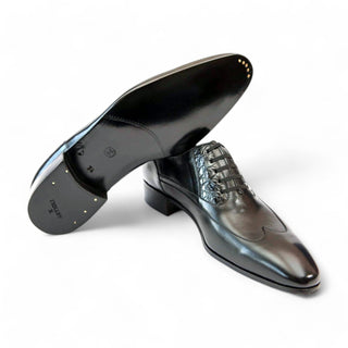 Artioli Achille Men's Luxury Italian Shoes Exotic Alligator / Calf-Skin Leather Wingtip Oxfords (ART1049)-AmbrogioShoes