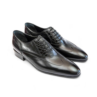 Artioli Achille Men's Luxury Italian Shoes Exotic Alligator / Calf-Skin Leather Wingtip Oxfords (ART1049)-AmbrogioShoes