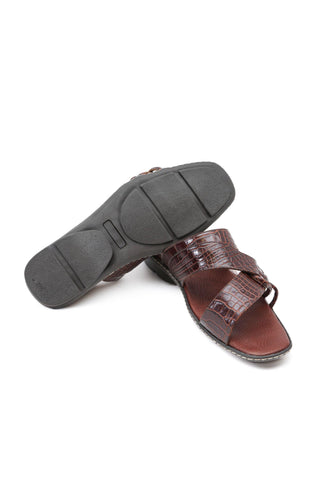 Artioli Elba Crocodile Embossed Leather Slip-On Sandal (ART1143)
