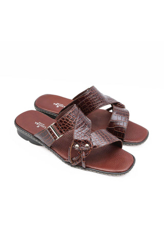 Artioli Elba Crocodile Embossed Leather Slip-On Sandal (ART1143)