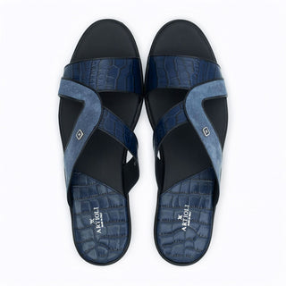 Artioli Gela Men's Shoes Exotic Crocodile Skin / Suede Leather Slip-On Sandal (ART1173)-AmbrogioShoes