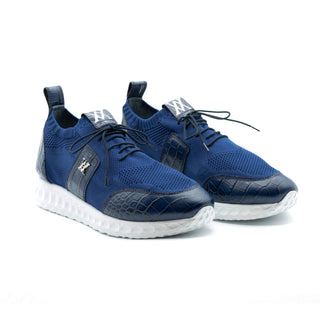 Artioli Lamar Men's Shoes Fabric / Crocodile-Skin Sneaker (ART1130)-AmbrogioShoes