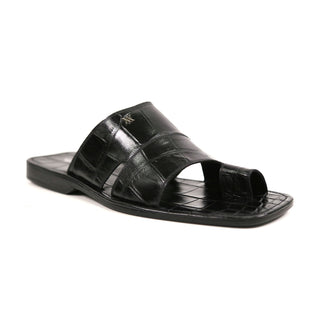 Artioli Pantelleria Men's Luxury Italian Shoes Alligator Print Leather Slip-On Sandal (ART1141)