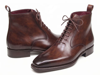 Paul Parkman BT4812-BRW Brown Leather Plain Toe Lace-Up Dress Boots - Dellamoda