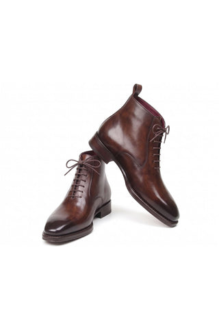 Paul Parkman BT4812-BRW Brown Leather Plain Toe Lace-Up Dress Boots - Dellamoda