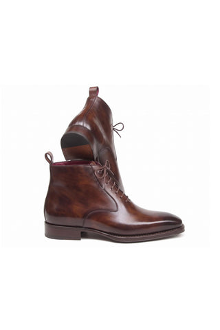 Paul Parkman BT4812-BRW Brown Leather Plain Toe Lace-Up Dress Boots - Dellamoda