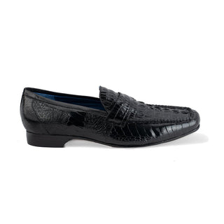 Belvedere 1029 Natale Men's Shoes Black Exotic Caiman Crocodile / Ostrich Slip-On Loafers (BV2960)-AmbrogioShoes