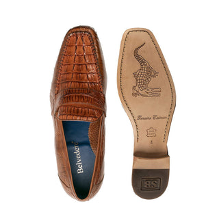 Belvedere 1029 Natale Men's Shoes Brandy Exotic Caiman Crocodile / Ostrich Slip-On Loafers (BV2962)-AmbrogioShoes