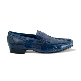 Belvedere 1029 Natale Men's Shoes Navy Exotic Caiman Crocodile / Ostrich Slip-On Loafers (BV2961)-AmbrogioShoes