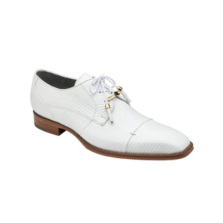 Belvedere 1497 Karmelo Men's Shoes White Exotic Genuine Lizard Cap-Toe Derby Oxfords (BV3052)-AmbrogioShoes