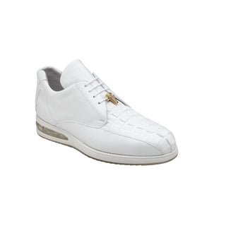 Belvedere 33620 Marcus Men's Shoes White Exotic Genuine Hornback / Calf-Skin Leather Casual Sneakers (BV3045)-AmbrogioShoes