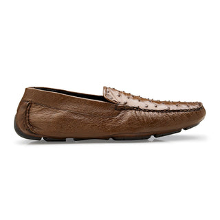 Belvedere 33622 Luis Men's Shoes Tobacco Exotic Genuine Ostrich Quill Slip-On Driver Loafers (BV3049)-AmbrogioShoes