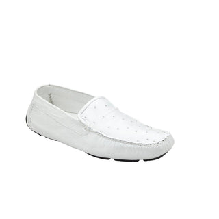 Belvedere 33622 Luis Men's Shoes White Exotic Genuine Ostrich Quill Slip-On Driver Loafers (BV3048)-AmbrogioShoes
