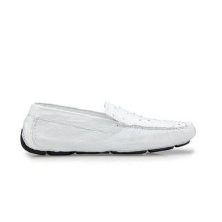 Belvedere 33622 Luis Men's Shoes White Exotic Genuine Ostrich Quill Slip-On Driver Loafers (BV3048)-AmbrogioShoes