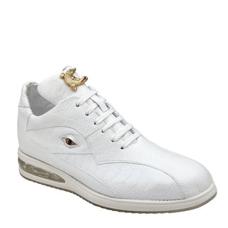 Belvedere 33624 Lupo Men's Shoes White Exotic Genuine Ostrich Eyes Casual Sneakers (BV3035)-AmbrogioShoes