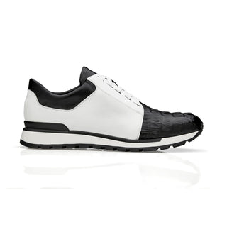 Belvedere 33631 Titan Men's Shoes Black & White Exotic Caiman Crocodile / Calf-Skin Leather Casual Sneakers (BV3169)-AmbrogioShoes