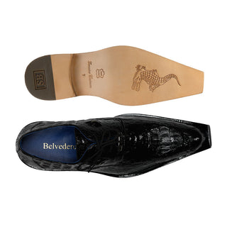 Belvedere 3414 Simon Men's Shoes Black Exotic Caiman Crocodile Eyes Derby Oxfords (BV3020)-AmbrogioShoes