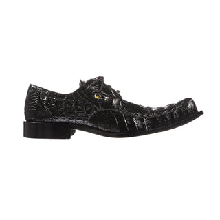 Belvedere 3414 Simon Men's Shoes Black Exotic Caiman Crocodile Eyes Derby Oxfords (BV3020)-AmbrogioShoes