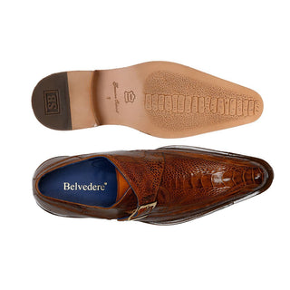 Belvedere 3416 Hunter Men's Shoes Antique Amber Exotic Ostrich Monk-Strap Loafers (BV3003)-AmbrogioShoes