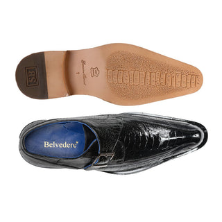 Belvedere 3416 Hunter Men's Shoes Black Exotic Ostrich Monk-Strap Loafers (BV3004)-AmbrogioShoes