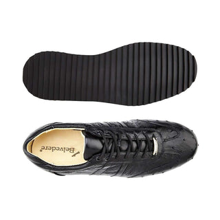 Belvedere Shoes Men's Parker Black Genuine Ostrich Sneakers 6004 (BV2417)-AmbrogioShoes