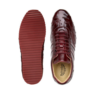 Belvedere 6004 Parker Designer Shoes Men's Burgundy Genuine Ostrich / Calf-Skin Leather Sneakers (BV3040)-AmbrogioShoes