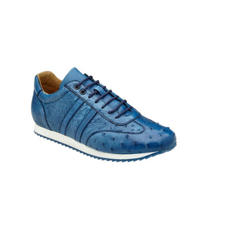 Belvedere 6004 Parker Designer Shoes Men's Royal Blue Genuine Ostrich / Calf-Skin Leather Sneakers (BV3037)-AmbrogioShoes