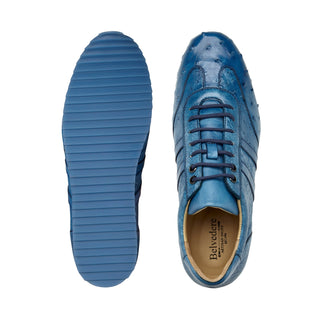 Belvedere 6004 Parker Designer Shoes Men's Royal Blue Genuine Ostrich / Calf-Skin Leather Sneakers (BV3037)-AmbrogioShoes