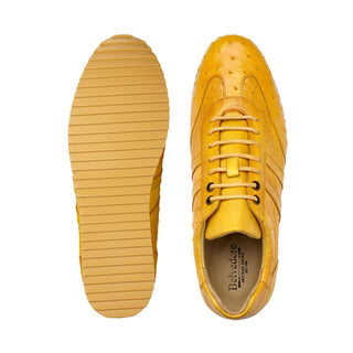 Belvedere 6004 Parker Designer Shoes Men's Sunny Yellow Genuine Ostrich / Calf-Skin Leather Sneakers (BV3039)-AmbrogioShoes