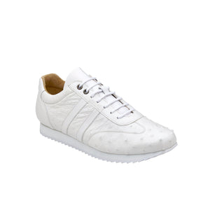 Belvedere 6004 Parker Designer Shoes Men's White Genuine Ostrich / Calf-Skin Leather Sneakers (BV3038)-AmbrogioShoes