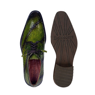 Belvedere 6B5 Tony Men's Shoes Antique Emerald Green Exotic Genuine Snake-Skin Oxfords (BV2952)-AmbrogioShoes