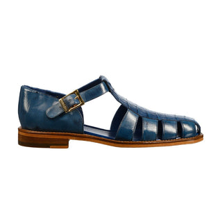 Belvedere 907 Peter Men's Shoes Blue Jean Exotic Teju Lizard / Caiman Crocodile / Calf-Skin Leather Eyes Monk-Strap Loafers (BV3014)-AmbrogioShoes