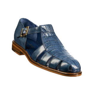 Belvedere 907 Peter Men's Shoes Blue Jean Exotic Teju Lizard / Caiman Crocodile / Calf-Skin Leather Eyes Monk-Strap Loafers (BV3014)-AmbrogioShoes